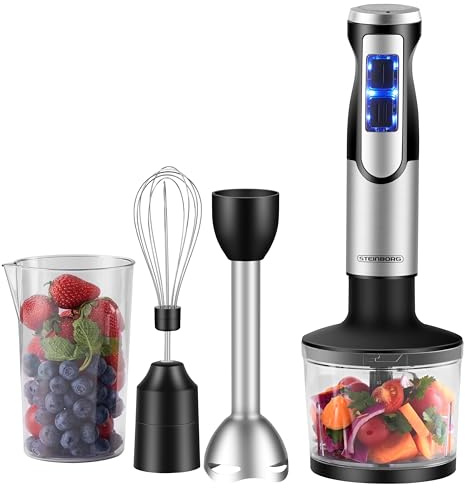 Steinborg Frullatore a immersione, 1.500 Watt, in acciaio inox, frullatore ad immersione, tritatutto – 500 ml, contenitore di miscelazione in acciaio inox, funzione turbo, frullatore a mano