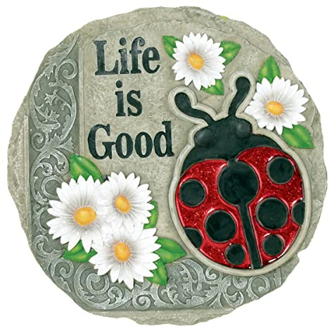 Spoontiques – Garten-Dekor – „ Life Is Good“-Marienkäfer-Trittstein – Dekostein für Garten
