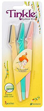 Tinkle Dermaplaning Tool 3ct, Dermaplane Razor for Women, Safe and Easy Peach Fuzz Remover, Eyebrow Trimmer with Protective Cover, Stocking Stuffers