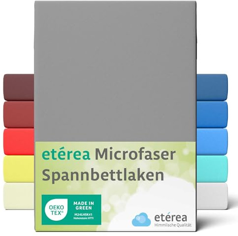 etérea Jersey Spannbettlaken 90x200-100x200 cm Grau für 15-25 cm Steghöhe 100% Microfaser - Oekotex Bettbezug Matratzen Bezug - Bettlaken 90x200cm - 100x200cm Gray