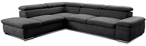 Cavadore Ecksofa Alkatraz / Großes Eck-Schlafsofa mit Ottomanen links und verstellbaren Kopfstützen/ Modernes Design / 274 x 66 x 228 cm / Schwarz