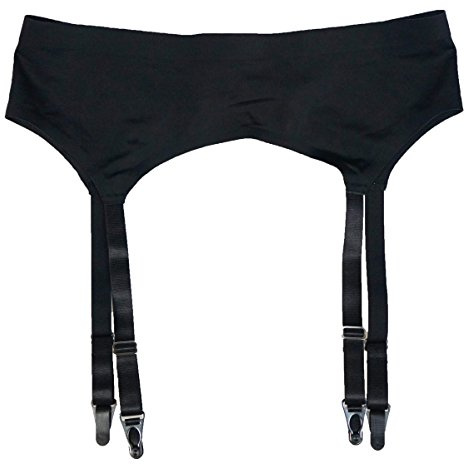 TVRtyle Black Seamless 4 Wide Straps Metal Buckles Women Sexy Garter Belt for Stockings S506B (Large)