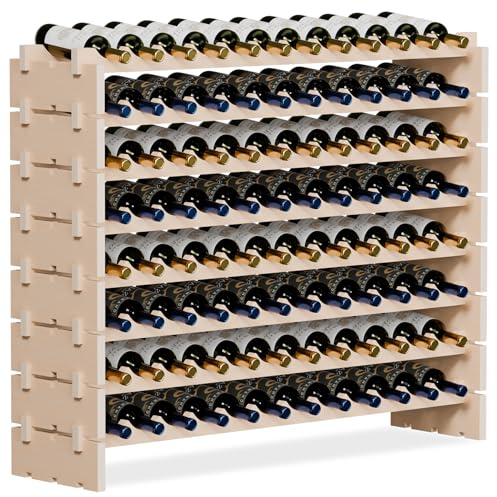 Smartxchoices 96 Bottles Stackable Modular Wine Rack, 8-Tier Wooden Wine Storage Rack Freestanding Wine Holder Display Shelves, Wobble-Free Shelves, Solid Wood