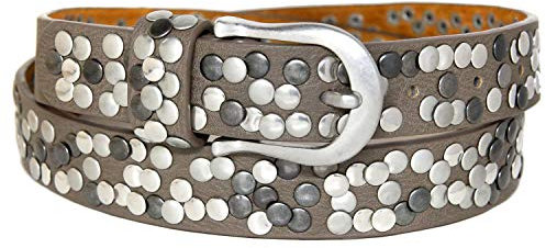 Zakatte • Damen schmaler Nietengürtel aus Kunstleder (80 cm, Taupe)