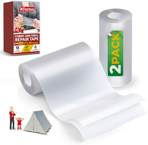 X Fasten nastro per riparazioni in tessuto e in vinile, trasparente (76,2 mm x 0,5 m) (2 set), kit per riparazioni, impermeabile, adatto per tende, palloni, kayak