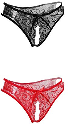 joyMerit 2pcs Damen Spitze G-String Ouvert-Slip Tanga Strings Dessous Unterwäsche Unterhose, 1 per pack