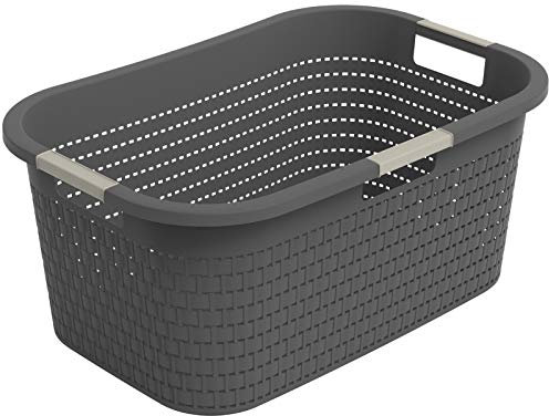 Rotho Country Wäschekorb 40l, Kunststoff (PP) BPA-frei, anthrazit, 40l (58.0 x 38.9 x 25.1 cm)