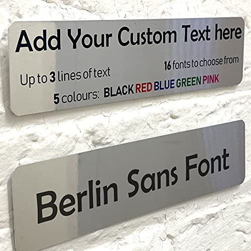 ShopQuality4U Personalised Mirror Aluminium Metal Plaque Bespoke Sign Childs Bedroom Door Add Own Text - in Berlin Sans Font (20 x 5 cm, 7.8 x 2 inches)