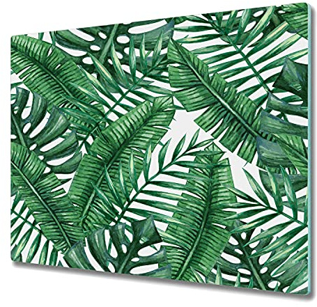 Coloray Glass Chopping Board 23.6 x 20.5 inch / 60x52cm Cutting Board Worktop Splashback for Kitchen Protection Tempered Safety Glass - Jungle Big Leaves Tropical Monstera Exotic Leaf