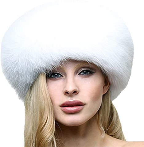 Women's Fur Russian Beret Hat Cossack Style Ear Warmer Earmuff Fur Headband Round Thick Winter Wrap Cap