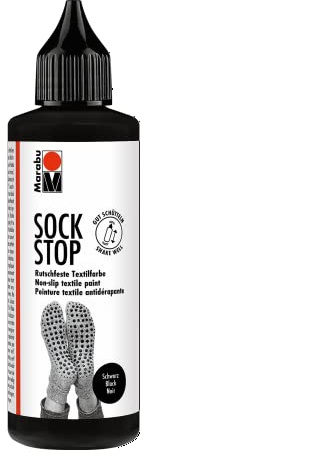 Marabu 17220106073 - Sock Stop, 90 ml, schwarz, gummiartige Antirutsch-Farbe auf Wasserbasis (kein Latex), für Textilien, sicherer Halt auf glatten Böden, einfache Anwendung aus der Flasche