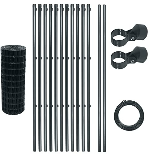 ESTEXO Schweißgitter Gartenzaun Set Komplettset Zaun Gartenzaunset Zaunset Drahtzaun Gitterzaun Anthrazit (0,8 x 25 m)
