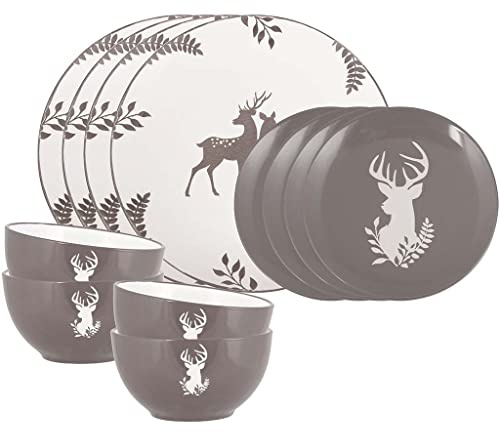 12pc Dinner Set Dinner Service for Four - Bowl, Side Plate & Dinner Plate