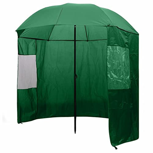 Tidyard Angelschirm Anglerschirm Schirmzelt Compact Angelbedarf Schirm Outdoor-Aktivitäten Angeln & Fischen, Mit 5 Seitenwände mit Reißverschlüssen und 2 PVC-Fenstern, Grün 240x210 cm