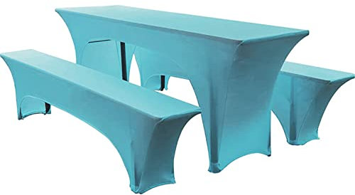 Elastisch Biertischhussen Bierbank-Auflage & Tischdecke Für 50 cm or 70 cm Table Width 3 TLG-Set Breite Bierzeltgarnitur Stretch Hussen Für Festzeltgarnituren Bierbank Hussen (50 cm,Blue -1)