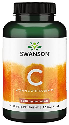 Swanson, C-1000, Vitamina C (Acido Ascorbico), 1000 mg, con Rosa Canina, 90 Capsule, Altamente Dosato, Testate in Laboratorio, Senza Soia, Senza Glutine, Non OGM