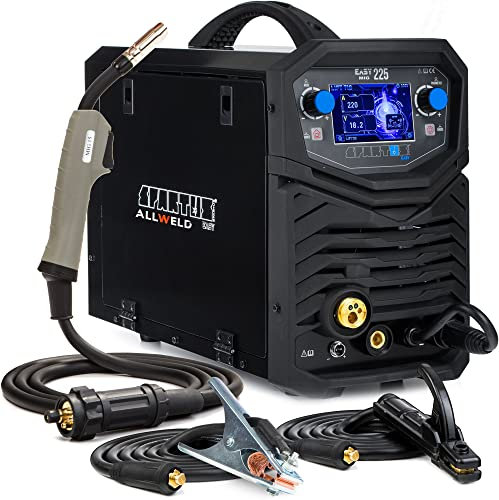 Spartus EasyMIG 225-3 in 1 200A Vollsynergisches Alu Schweißgerät MIG MAG mit LCD - Fülldraht und Schutzgas Schweißgerät mit Lötschweißen, WIG und MMA - Set:Solo