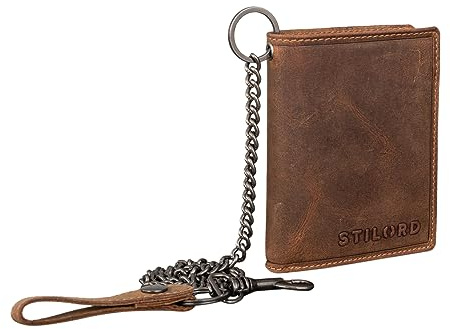 STILORD Mick Geldbeutel mit Kette Herren Leder Brieftasche mit RFID-Schutz Portemonnaie Klein- Vintage Slim Wallet Biker Geldbörse Echt-Leder Farbe:Bergamo - braun