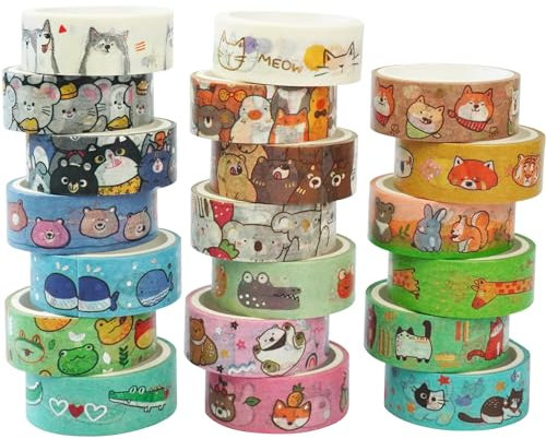 YUBX 20 Rollen Niedlich Haustiere Washi Tape Set Klebeband Bunt Dekorativ Masking Tape für Kunst, DIY Handwerk, Tagebuch, Hobel, Sammelalbum, Verpackung