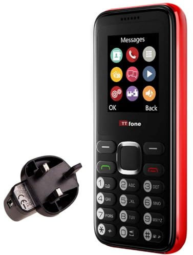 TTfone TT150 Unlocked Basic Mobile Phone UK Sim Free with Bluetooth, Long Battery Life, Dual Sim with camera and games, easy to use, Pay As You Go (EE, with £10 Credit, Red)