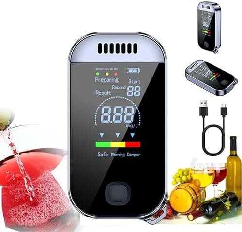 JoyFan Testeur d'alcool avec affichage numérique LED couleur et charge USB pour usage personnel Capteur semi-conducteur avec alarme Noir