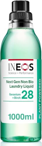 INEOS Next-Gen Non Bio Laundry Washing Liquid Detergent, 33 Washes (1L), High Performance Stain Remover For Clothes, Plant Powered, For Sensitive Skin, Geranium + Birch, Packaging May Vary