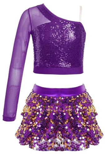 RUNQHUI Enfant Fille Costume Danse Moderne Jazz Paillette Vêtement Danse Hip hop Ensemble Tenue Danse Latine 5-16 Ans