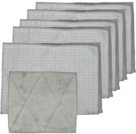 Pastaclean® 5 Stück Geschirrtücher (Grau) + 1 Spültuch | Super saugstarke Küchentücher | Antibakteriell | Extra groß 50 x 70 cm