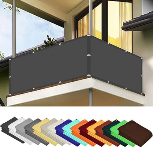 Pantalla para Balcón 135 x 650 cm Resistiente Al Viento y Polvo Revestimiento para Balcón con Cuerda Libre para Balcón Exterior de Jardín Terraza, Gris Oscuro