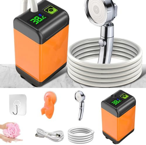 Elektrische Dusche, Verbesserte Tragbare Campingdusche 6000mah Smart Temperaturmessung Duschpumpe Mobile Duschset Mit Dreistufiger Dusche Geeignet FüR Outdoor-Sportarten Wandern Kinderduschen