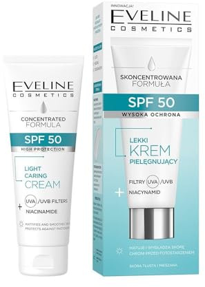 Eveline Cosmetics Leichte Feuchtigkeitscreme fürs Gesicht SPF50 mit Niacinamid - Breitbandiger UVA/UVB-Schutz und vegane Formel