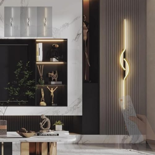 GZZBMY LED Dimmbare Wandlampe mit Fernbedienung Wandbeleuchtung Innen Lange Aluminium Wandleuchte 3 Helligkeitsstufen 28W 2700K-6500K Flurlamp Schminktischleuchte Schlafzimmer (Schwarz Gold,100cm)