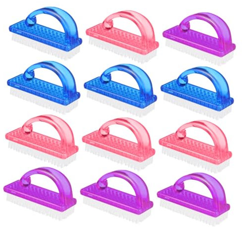 BUGUUYO 12pcs Large Plastic Dust Brushes Nail Cleaner Fingernail Brush Handle Grip for Manicure Tools
