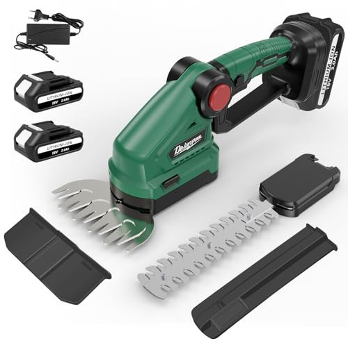 ASUNCELL Forbici a Batteria 2 in 1, Tosaerba e Tagliasiepi a batteria 18V con 2 batterie da 3000mAh, Set forbici per erba a batteria, Adatto al Giardino