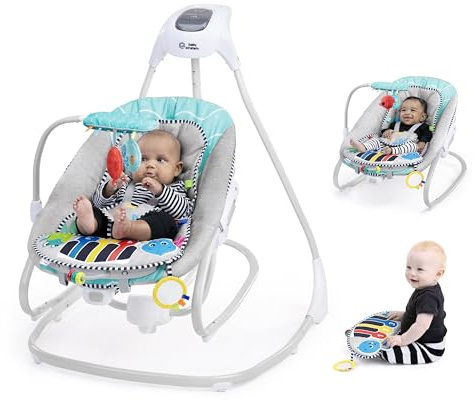 Baby Einstein Explorers Kick to It 4-in-1 musikalische Schaukel und Wippe, mit abnehmbarem Klavierspielzeug, für Kinder ab 0 Monaten und älter