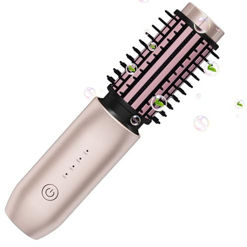 DonGoGo New Cordless Hair Curler, 3-in-1 Heated Curling Brush, Portable USB Rechargeable Curling Iron & Hot Brush for Reducing Frizz and Straightening Hair,Blush Pink