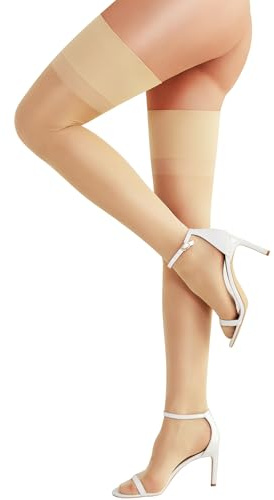 RSLOVE strumpebandshållare för kvinnor – sexiga strumpebandsstrumpor med halkfri silikon elegant stay-up nylonstrumpor för strumphållare, Hudfärgad, one size