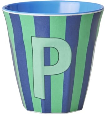 Rice Melmain mugg medium – bokstav P – barnmugg campingmugg campingservis dryckesbägare melaminskål okrossbar BPA-fri 250 ml