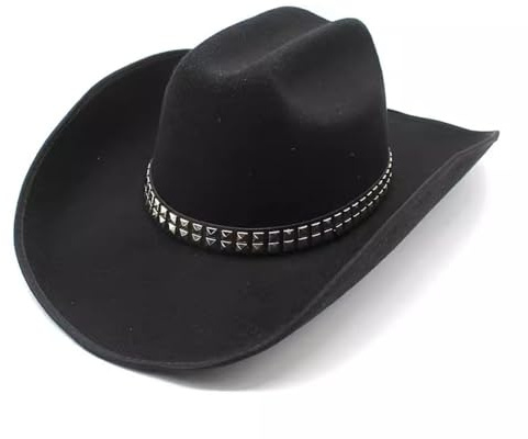 SLEDEZ Klassisk topp hatt för män Western Cowboy Filt Melonhatt med punk-bälte (svart)