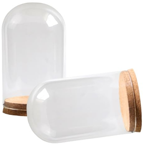 Set di 2 piccole campane in vetro con base in sughero, campane in vetro, terrari, per conservare fiori, esposizione artistica, copertura in vetro con base in sughero