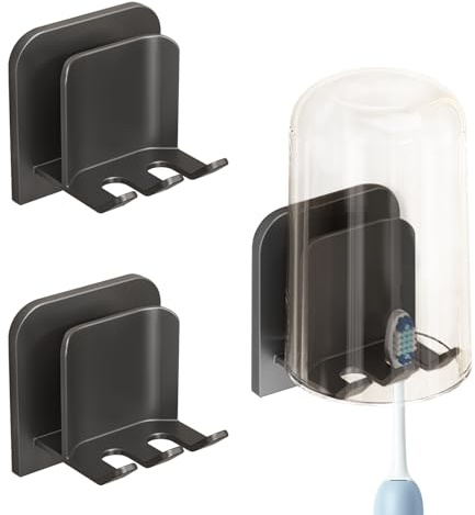 3 Stück Zahnbürstenhalter,Zahnputzbecherhalter Ohne Bohren Aus Aluminium, Halterung Elektrische Zahnbürste, Toothbrush Holder,Für Badezimmer, Spiegel, Dusche, Zahnbürstenhaken (Schwarz)