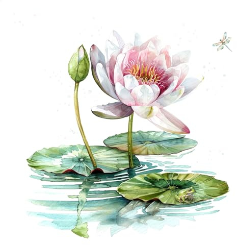 Servietten Papier 33x33cm 3-lagig 20 Stück - hochwertig & nachhaltig - Einweg Motivservietten Geburtstagservietten - Seerose im Teich Motiv Papierservietten für Party Alltag - Weiß Rosa Grün