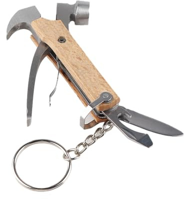 8-in-1 Mini EDC Multi Tool, Stainless Steel+Beech Wood Heavy Duty EDC Pliers Sheep Horn Hammer Tools, Outdoor Pocket Bottle Opener Wrenches Gadget for Everyday Carry