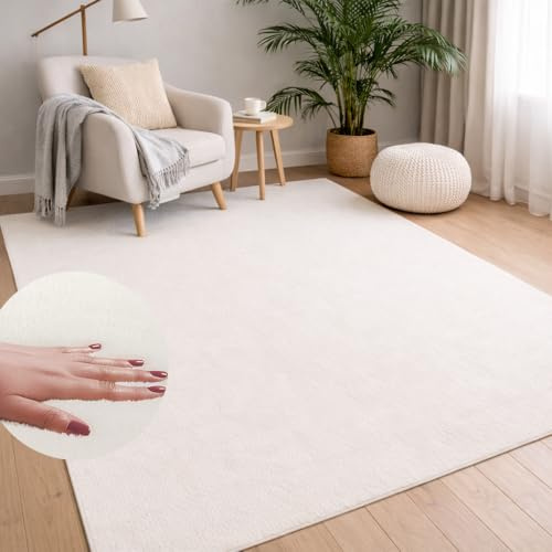 carpet city Waschbarer Teppich Einfarbig Kurzflor - 120x160 cm in Weiß - Weich & Soft-Touch Haptik - rutschfest & Pflegeleicht - Teppich für Wohnzimmer, Schlafzimmer & Flur