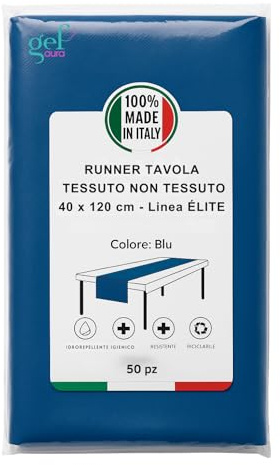 Gef Aura - 50 Centrotavola Monouso Blu, Effetto Tessuto in TNT 40x120 cm, Runner Tavolo Decorativo e Idrorepellente, OEKO-TEX® Classe I, Made in Italy, per Ristoranti, Catering, Eventi e HoReCa