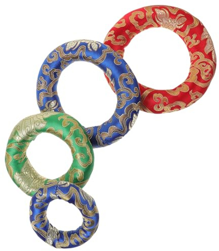 Tibetischer Klangschalenring 4 Stück aus Baumwollstoff für Meditation | Ringförmig, Bestickt mit Wolkenmotiv, in 10 12 14 16cm, Chinesischer Stil, Passend für Klangschalen Zufällige Farbe
