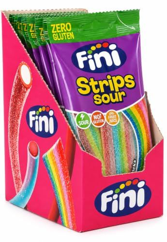 Strips Sour Rainbow Zero Gluten Fini – Gominolas Ácidas Multicolor, Sin Gluten, Caja con 12 Bolsitas de 75 g, Snack Divertido y Dulce para Niños y Adultos, Ideal para Fiestas, Vending y Eventos