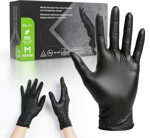 GUARDIS Schwarze Nitrilhandschuhe 100 Stück Größe M puderfrei – Einweg Schutz und Untersuchungshandschuhe, latexfrei, für Medizin, Gastronomie, Tattoo, Kosmetik, Werkstatt & Haushalt