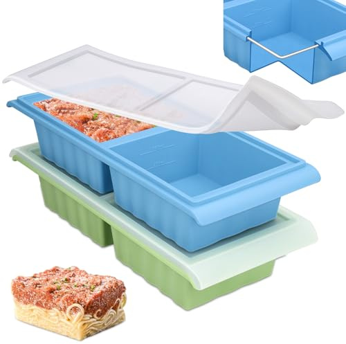 2 Pack Silicone Freezer Tray for Soup Cubes, 2-Cup Extra Large Ice Cube Tray BPA Free, Easy Meal Prep Soup Containers with Lid, Food Freezer Trays Molds for Storing 250ml/500ml Broth, Leftovers, Sauce