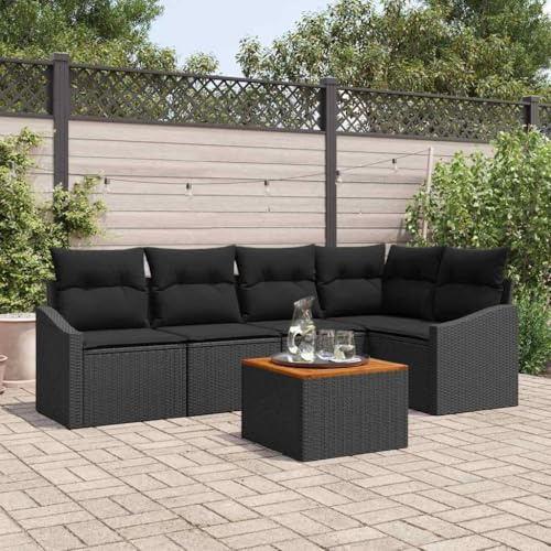 Frdhee Balkonmöbel Set, Gartenlounge Outdoor, Loungesofa, Garten Sofa Set 6 pcs Schwarz, Loungesofa Balkon Möbel für Terrasse, Hinterhof, Veranda, Stabil